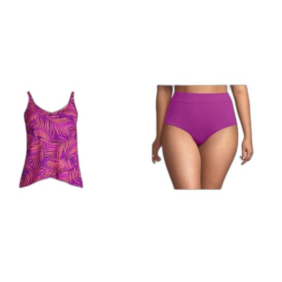 $140 Lands End Tankini swimsuit Violet Rose Stipple Palm 3x top 22w 22 w bottom - Picture 1 of 3